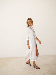 Comporta linen floral embroidered dress - White