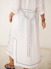 Comporta linen floral embroidered dress - White