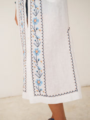 Comporta linen floral embroidered dress - White