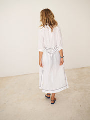 Comporta linen floral embroidered dress - White