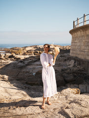 Comporta linen floral embroidered dress - White