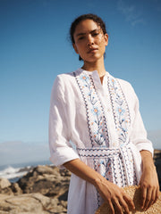 Comporta linen floral embroidered dress - White