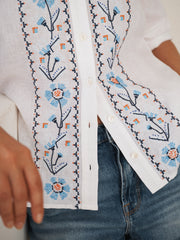 Comporta linen floral embroidered shirt - White