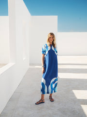 Sintra silk hand-painted tile print dress