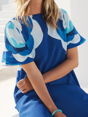 Sintra silk hand-painted tile print dress