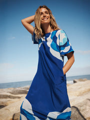 Sintra silk hand-painted tile print dress