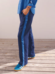 Thea linen side stripe trouser - Navy / Blue