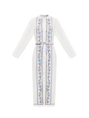 Comporta linen floral embroidered dress - White