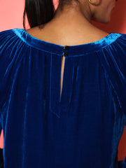 Daphne Silk Blend Velvet Boat Neck Top - Lapis