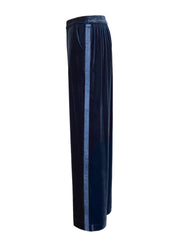Thea silk blend velvet herringbone side stripe trouser - Denim Blue
