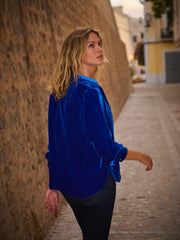 Chiara silk blend velvet shirt - Lapis Blue