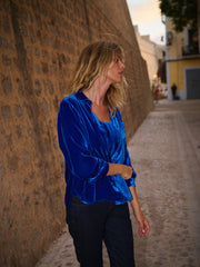 Chiara silk blend velvet shirt - Lapis Blue
