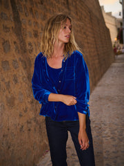 Chiara silk blend velvet shirt - Lapis Blue