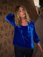 Chiara silk blend velvet shirt - Lapis Blue