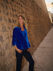 Chiara silk blend velvet shirt - Lapis Blue