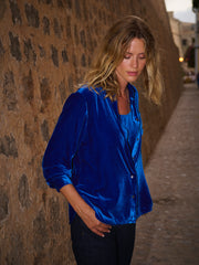 Chiara silk blend velvet shirt - Lapis Blue