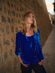 Chiara silk blend velvet shirt - Lapis Blue