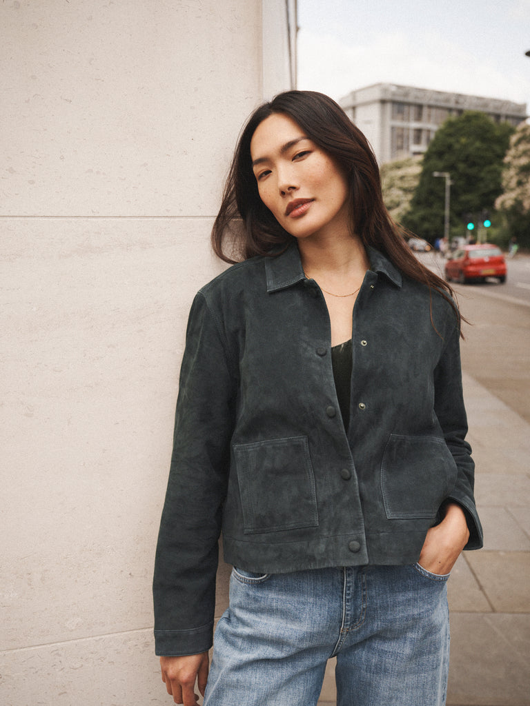Eliza Suede Jacket in Dark Jade | NRBY Clothing