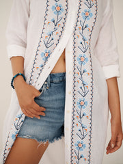 Comporta linen floral embroidered dress - White