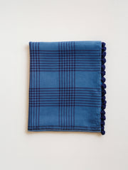 Check Scarf with Pompom Tassel