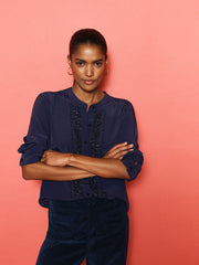 Flora Embroidered Shirt - Navy