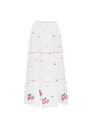Shelby cotton seersucker embroidered skirt - White