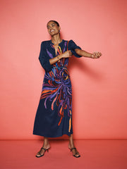 Ines silk firework print maxi dress