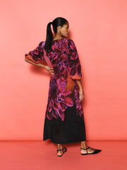 Jade silk midnight garden print maxi