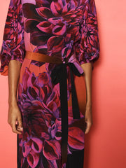 Jade silk midnight garden print maxi