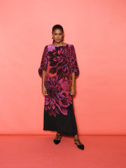 Jade silk midnight garden print maxi
