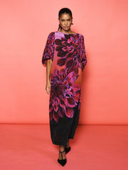 Jade silk midnight garden print maxi