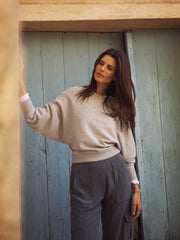 Sleepy Joe merino cashmere sweater - Silver Grey with Pink