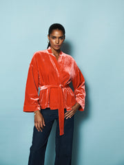 Butterfly silk blend velvet kimono - Hibiscus