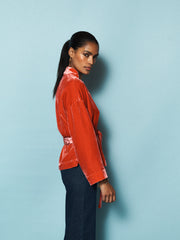 Butterfly silk blend velvet kimono - Hibiscus