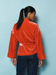 Butterfly silk blend velvet kimono - Hibiscus