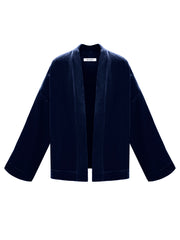 Butterfly silk blend velvet short kimono - Denim Blue