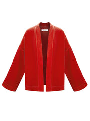 Butterfly silk blend velvet kimono - Hibiscus