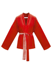 Butterfly silk blend velvet kimono - Hibiscus