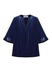 Leena silk blend velvet top - Denim Blue