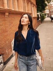 Leena silk blend velvet top - Denim Blue