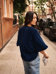 Leena silk blend velvet top - Denim Blue