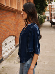Leena silk blend velvet top - Denim Blue