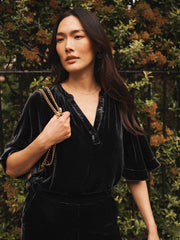 Leena silk blend velvet top - Carbon
