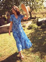Portia silk tiered tile print maxi dress