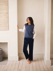 Mariah alpaca blend moss stitch tank - Denim Blue