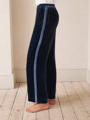 Thea silk blend velvet herringbone side stripe trouser - Denim Blue