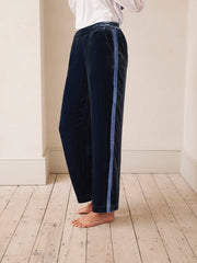 Thea silk blend velvet herringbone side stripe trouser - Denim Blue