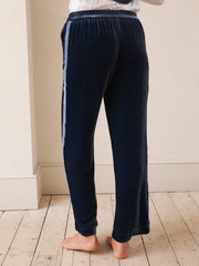 Thea silk blend velvet herringbone side stripe trouser - Denim Blue