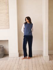 Thea silk blend velvet herringbone side stripe trouser - Denim Blue