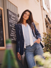 New May silk blend velvet jacket - Denim Blue